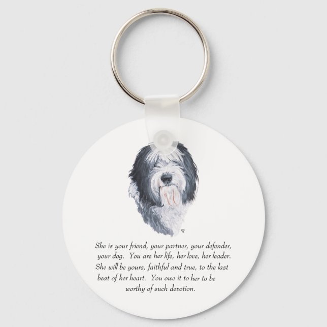 Gamla engelska Sheepdog Keepsakes Nyckelring (Framsida)