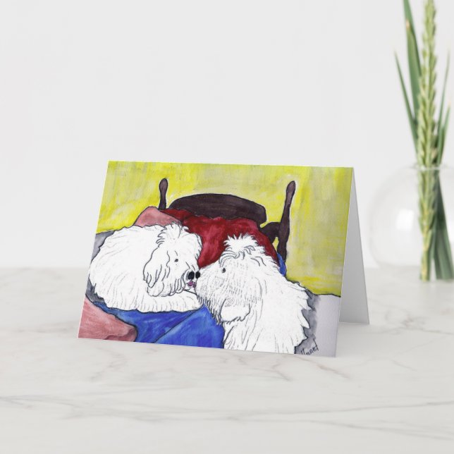 Gamla engelska Sheepdog kissing bra night Kort (Framsida)