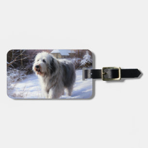 Gamla engelska Sheepdog Låt det snöa jul Bagagebricka