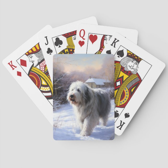 Gamla engelska Sheepdog Låt det snöa jul Casinokort (Baksidan)