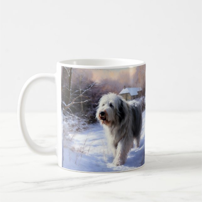 Gamla engelska Sheepdog Låt det snöa jul Kaffemugg (Vänster)