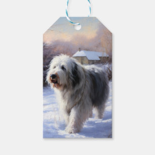 Gamla engelska Sheepdog Låt det snöa jul Presentetikett