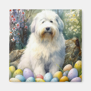 Gamla engelska Sheepdog med Påskägg Helgdag Magnet