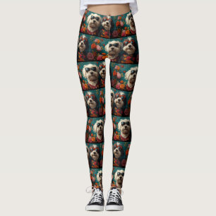 Gamla engelska Sheepdog med Ro Valentindagen Leggings