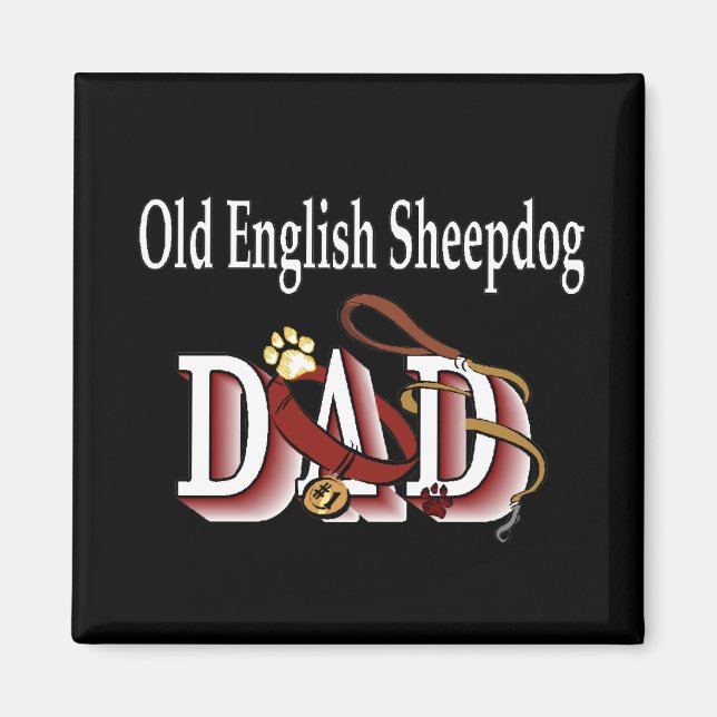 Gamla engelska SHEEPDOG pappa Magnet (Framsidan)