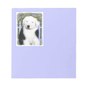 Gamla engelska Sheepdog Puppy Painting - Hund Art Anteckningsblock