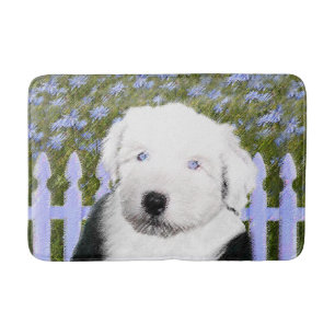 Gamla engelska Sheepdog Puppy Painting - Hund Art Badrumsmatta