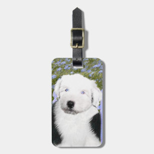 Gamla engelska Sheepdog Puppy Painting - Hund Art Bagagebricka