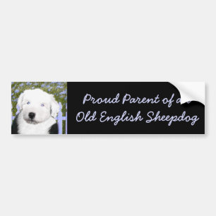 Gamla engelska Sheepdog Puppy Painting - Hund Art Bildekal