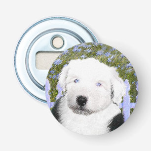 Gamla engelska Sheepdog Puppy Painting - Hund Art Flasköppnare