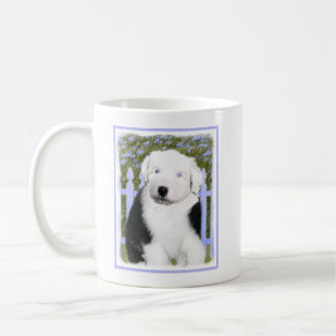 Gamla engelska Sheepdog Puppy Painting - Hund Art Kaffemugg