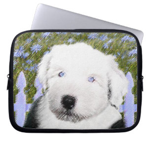 Gamla engelska Sheepdog Puppy Painting - Hund Art Laptop Fodral