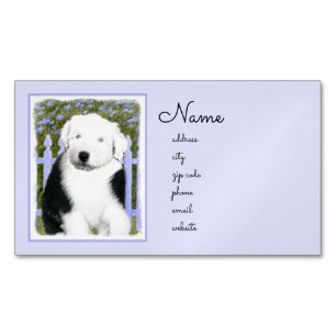 Gamla engelska Sheepdog Puppy Painting - Hund Art Magnetiska Visitkort