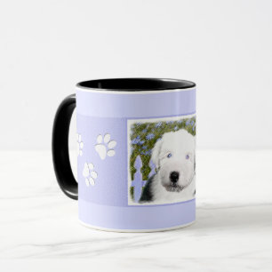 Gamla engelska Sheepdog Puppy Painting - Hund Art Mugg