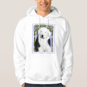 Gamla engelska Sheepdog Puppy Painting - Hund Art Munkjacka