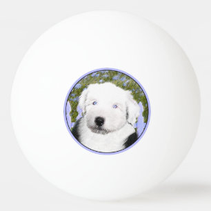 Gamla engelska Sheepdog Puppy Painting - Hund Art Pingisboll