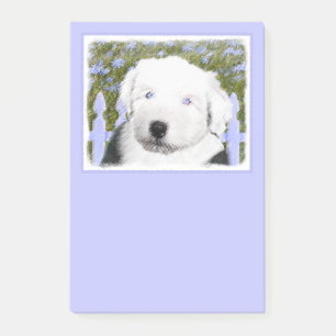 Gamla engelska Sheepdog Puppy Painting - Hund Art Post-it Block