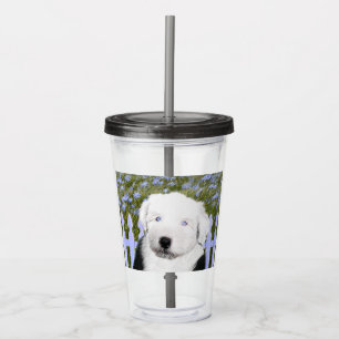 Gamla engelska Sheepdog Puppy Painting - Hund Art Take Away Mugg