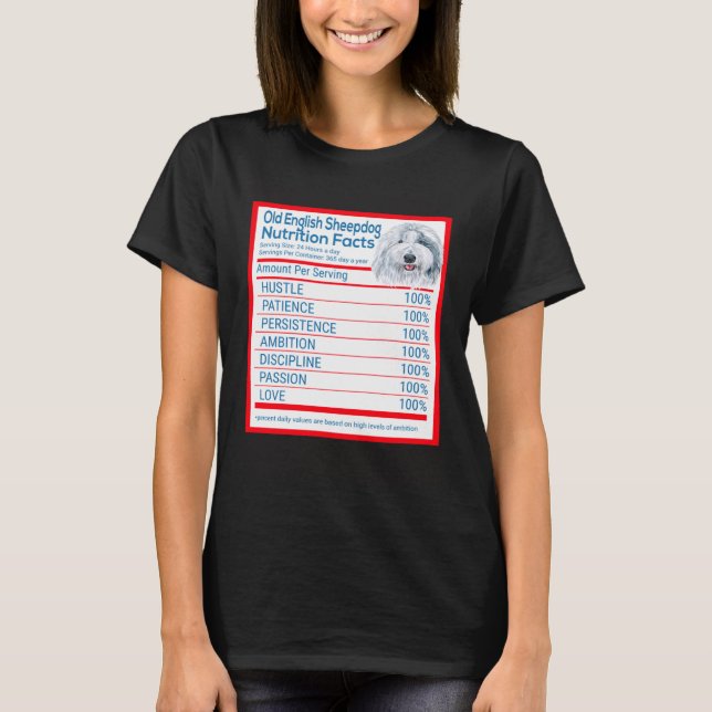 Gamla engelska Sheepdog rasägare Näringsfakta T Shirt (Framsida)