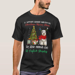Gamla engelska Sheepdog Reindeer Julgran Ornam T Shirt