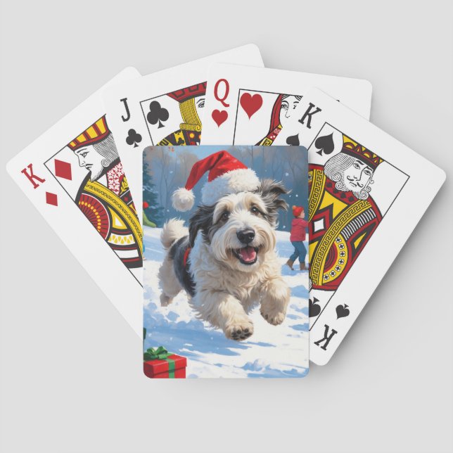 Gamla engelska Sheepdog Runin i Snö jul Hat Casinokort (Baksidan)