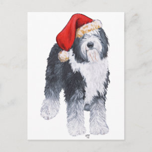 Gamla engelska Sheepdog Santa Hat Helg Vykort
