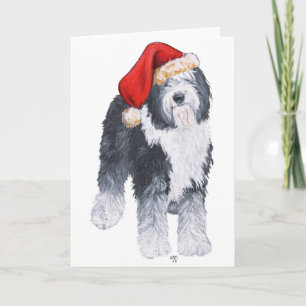 Gamla engelska Sheepdog Santa Hat Helgkort