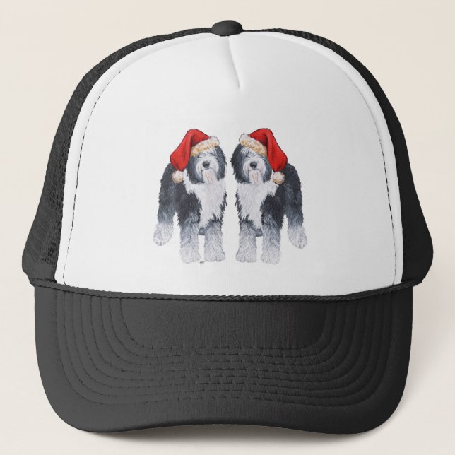 Gamla engelska Sheepdog Santa Hat Keps (Framsida)