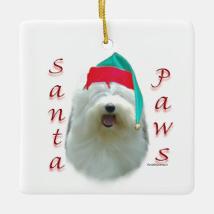 Gamla engelska Sheepdog Santa Tassar Julgransprydnad Keramik