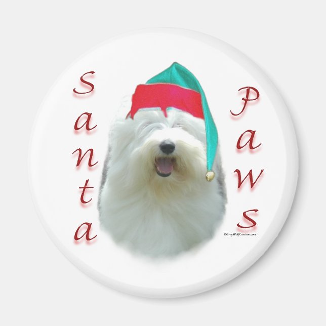 Gamla engelska Sheepdog Santa Tassar Magnet (Framsidan)