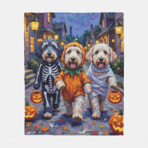 Gamla engelska Sheepdog Trick-or-Treating Hallowee Fleecefilt