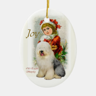 Gamla engelska Sheepdog Vintage jul Julgransprydnad Keramik