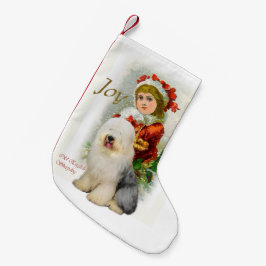 Gamla engelska Sheepdog Vintage jul Liten Julstrumpa