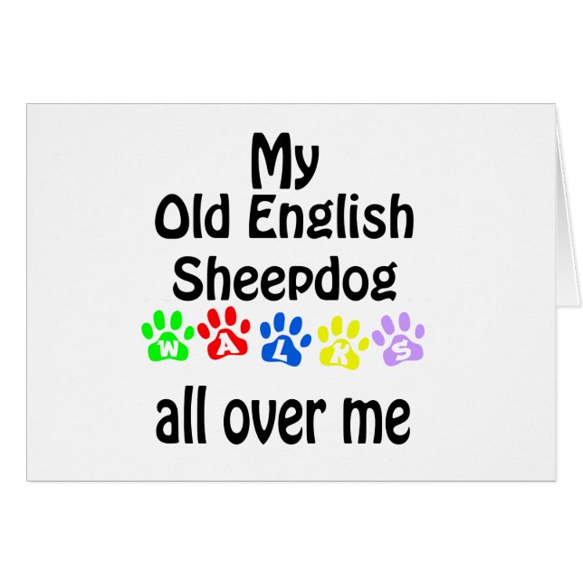 Gamla engelska Sheepdog Walks Design Hälsningskort (Framsidan Horizontal)