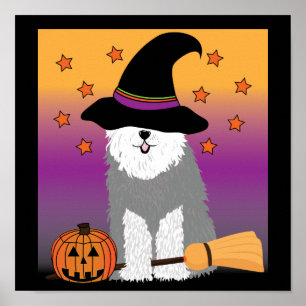 Gamla engelska Sheepdog Witch Poster