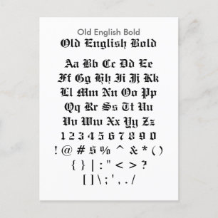 Gamla engelska - Zazzle Font Sampler Lakan Vykort