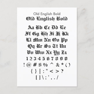 Gamla engelska - Zazzle Font Sampler Lakan Vykort