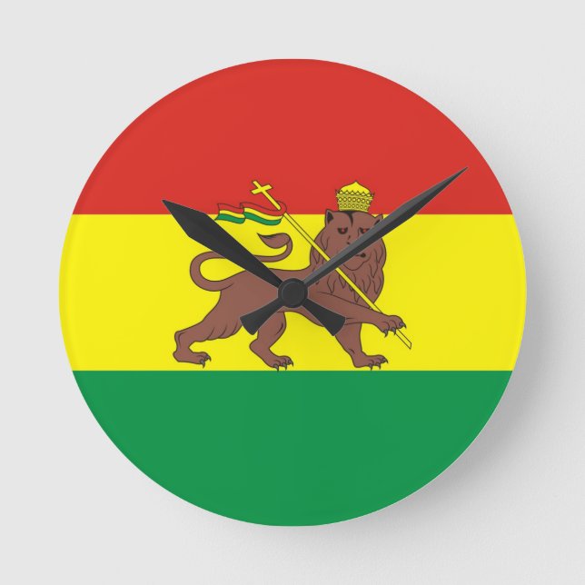 Gamla etiopiska Flagga med Lejon om Judah Rund Klocka (Framsida)