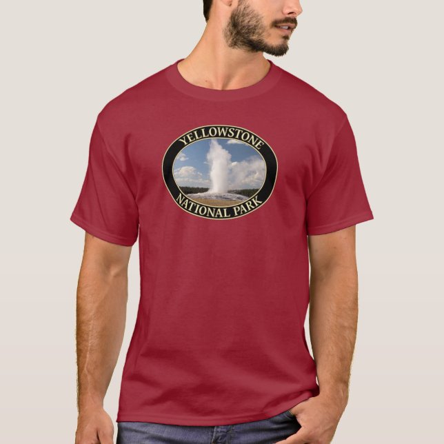 Gamla Faithful Geyser i nationalparken Yellowstone T Shirt (Framsida)