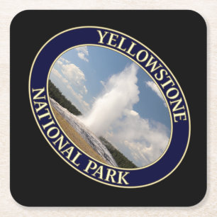 Gamla Faithful Geyser i nationalparken Yellowstone Underlägg Papper Kvadrat