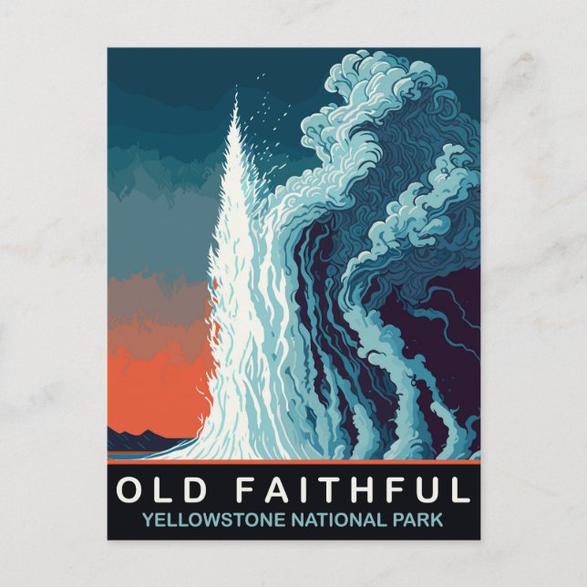 Gamla Faithful Geyser, Vatten Eruptiom, Travel Vykort (Framsida)