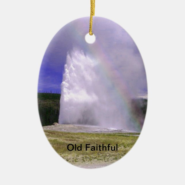 Gamla Faithful in Yellowstone nationalpark Julgransprydnad Keramik (Framsidan)