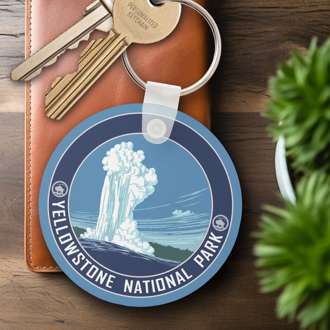 Gamla Faithful - Yellowstone National Park Nyckelring (Personalized Keychain - Yellowstone National Park, Old Faithful Keepsake)