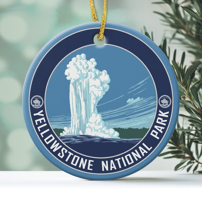 Gamla Faithful - Yellowstone National Park Souveni Julgransprydnad Keramik (Personalized Christmas Photo Ornament)