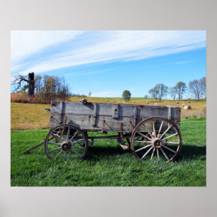 Gamla Farm Wagon i Hay Fält Poster