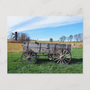 Gamla Farm Wagon i Hay Fält Vykort
