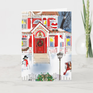 Gamla Fashiars julscen Victorian House Snö Kort