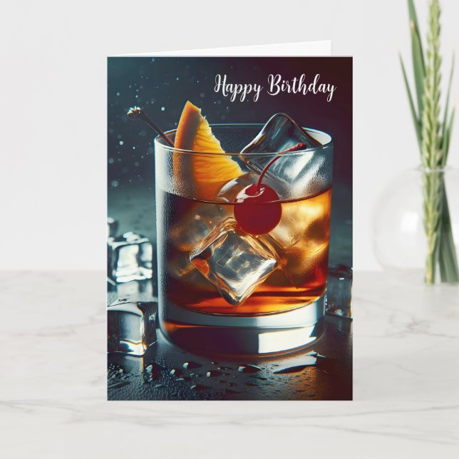 Gamla Fashiated Drink Birthday Kort (Framsida)