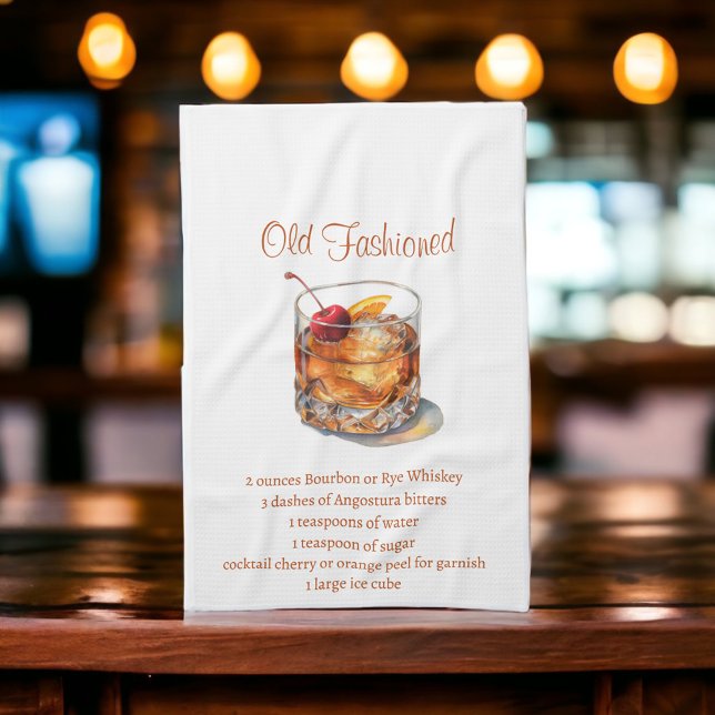 Gamla Fashiated Drink Recipe Kökshandduk (Skapare uppladdad)