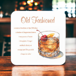 Gamla Fashiated Drink Recipe Underlägg Papper Kvadrat